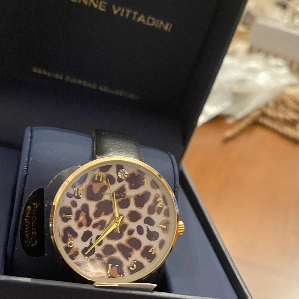 Adrienne Vittadini Elegant Black and Gold Watch - Picture 4 of 5